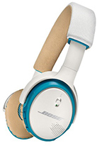 Blue and white pair of Bose SoundLink headphones.